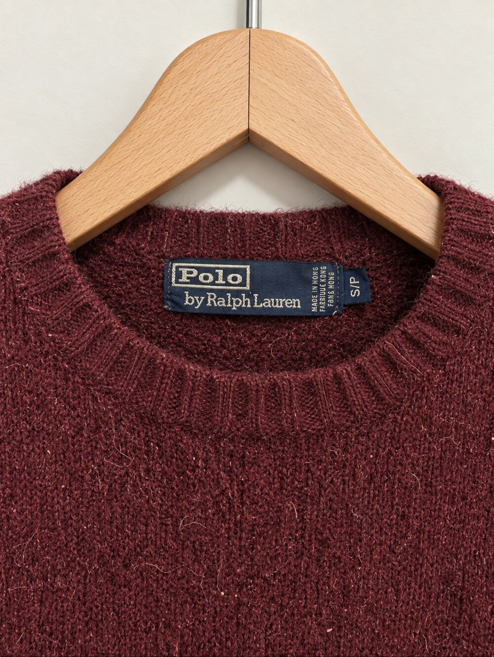 Vintage Polo by Ralph Lauren Men's Wool Crewneck Sweater - Maroon with Navy Logo